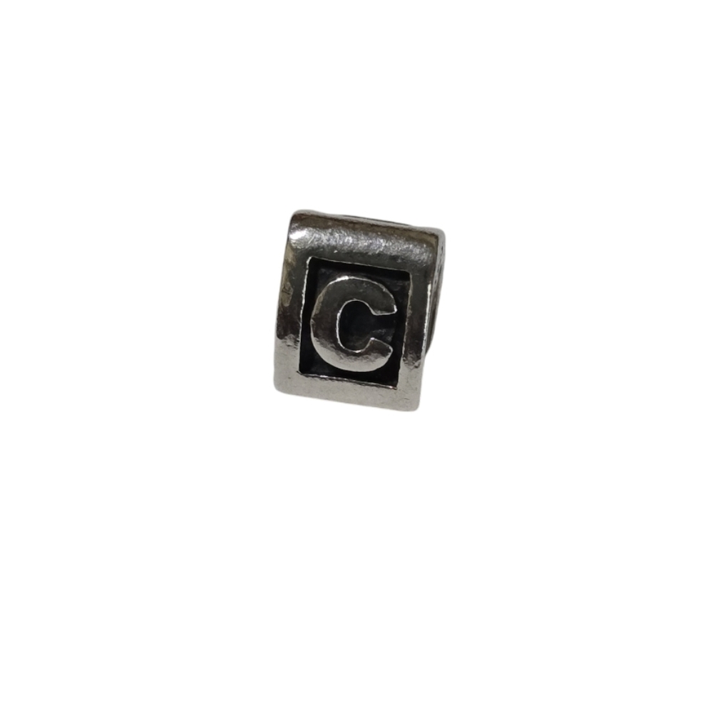 Pandora Charm block letter C antiqued Sterling Silver
